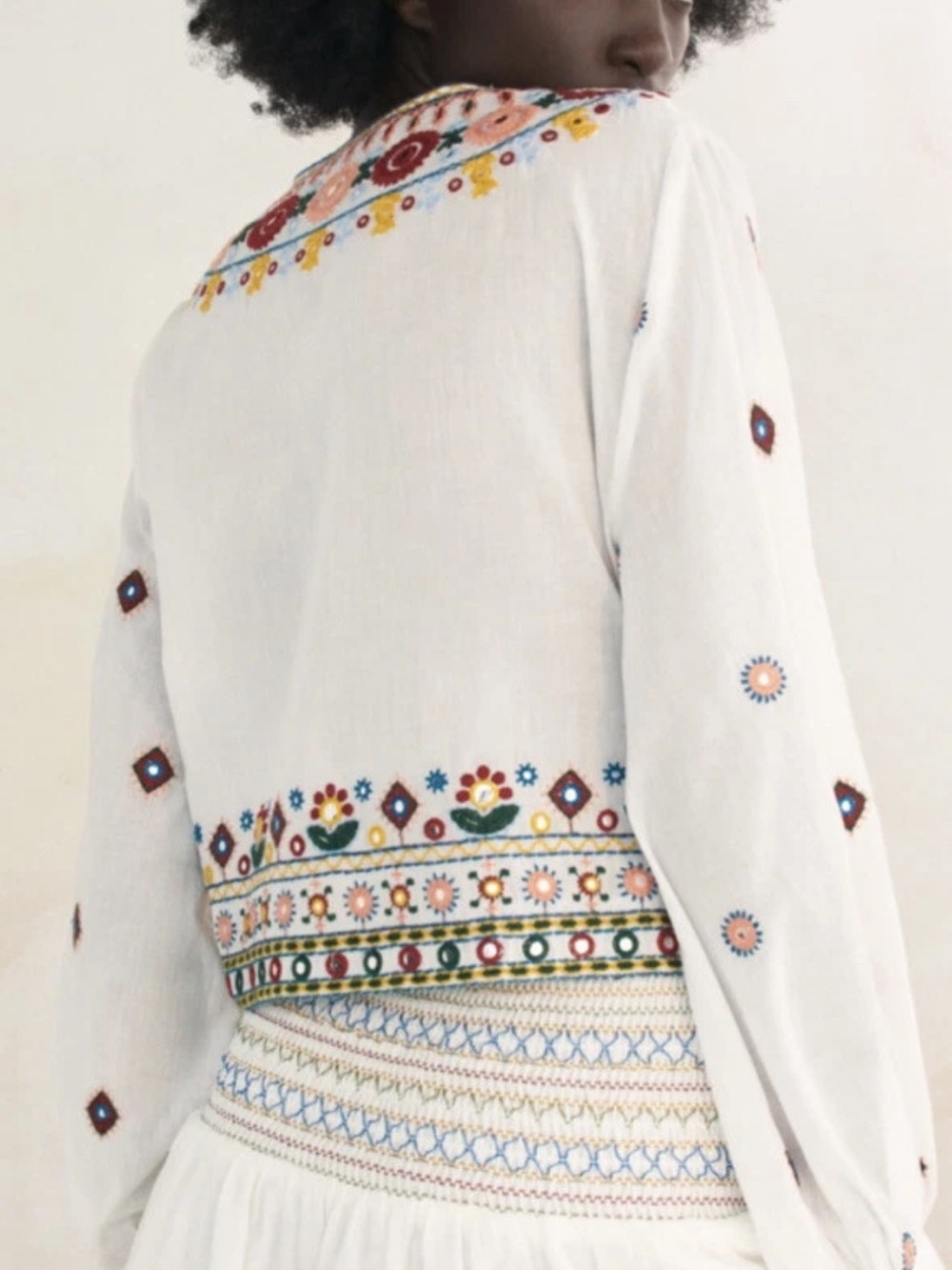 Zara Boho Embroidered White Top Small - Picture 4 of 15
